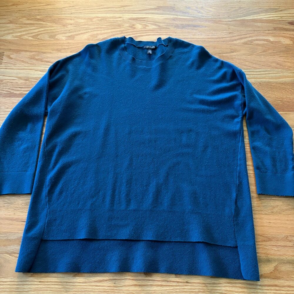 EILEEN FISHER Teal Relaxed 3/4 Sleeve Sweater Womens Size Large Professional